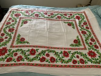 2 Vintage Poinsettia Tablecloths  50”x 66”