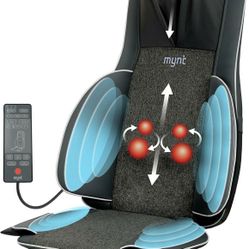 Mynt Shiatsu Neck & Back Massager Chair Pad, 10 Deep Kneading Nodes, 2D/3D Massage, Heat, Portable (Black)