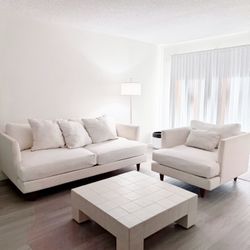 Living Spaces Adelaide II Sofa Set – 3-Seater + Chair+ 4 Pillows 