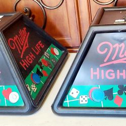 2 Vintage 1990's Miller High Life Hanging Poker Table Swag Light In Great Condition