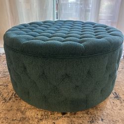 Teal Round Storage Ottoman/ Coffee Table