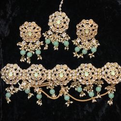 Indian Gold Plated Jewelry Set Earrings Kundan Polki