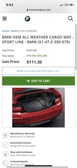 BMW OEM ALL WEATHER CARGO MAT - SPORT LINE - BMW (51-47-2-350-079)