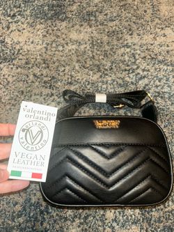 Valentino Orlandi Black Quilted Vegan Leather Crossbody Bag