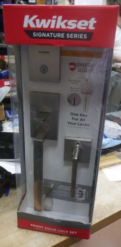 New Kwikset Front Door  98180-002 Entry Lock Set Halifax Lever Satin Nickel. F(contact info removed)7.