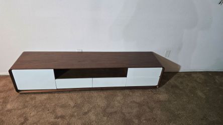 Mid-Century Modern Walnut and White TV Stand from Povison, 71"