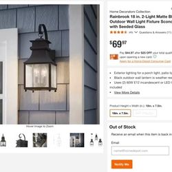 *BRAND NEW* Rainbrook 18 in. 2-Light Matte BLVCK Large Outdoor Wall Light Fixture with Seeded Glass