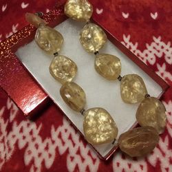 $15.00 - 1970's-80's Statement Necklace, Weighted Flat Citrine Stones!  Like New In Gift Box!