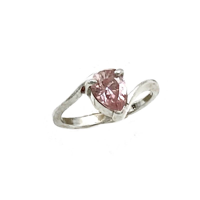 Vintage 925 Sterling Pear Cut Pink Cubic Zirconia Solitaire Minimalist Bypass Ring Signed, Engagement Prom