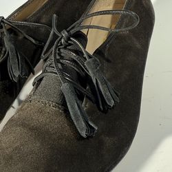 Salvatore Ferragamo Black Suede Tassel Tie Lace Up Heel Classic Shoes Womens 6.5
