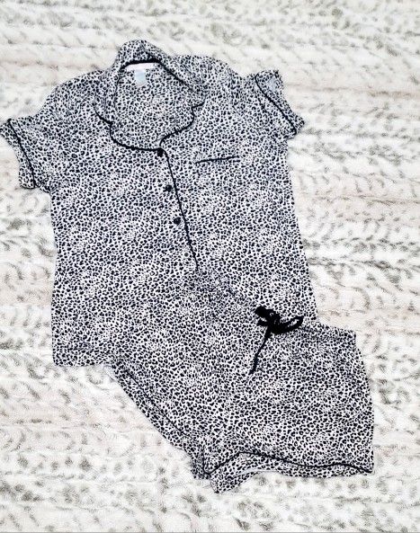 Women's Black and Beige Leopard Print Pajama Set