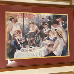 Large Framed Impressionist-Style Print – Dining Scene (Warm Wood Frame)