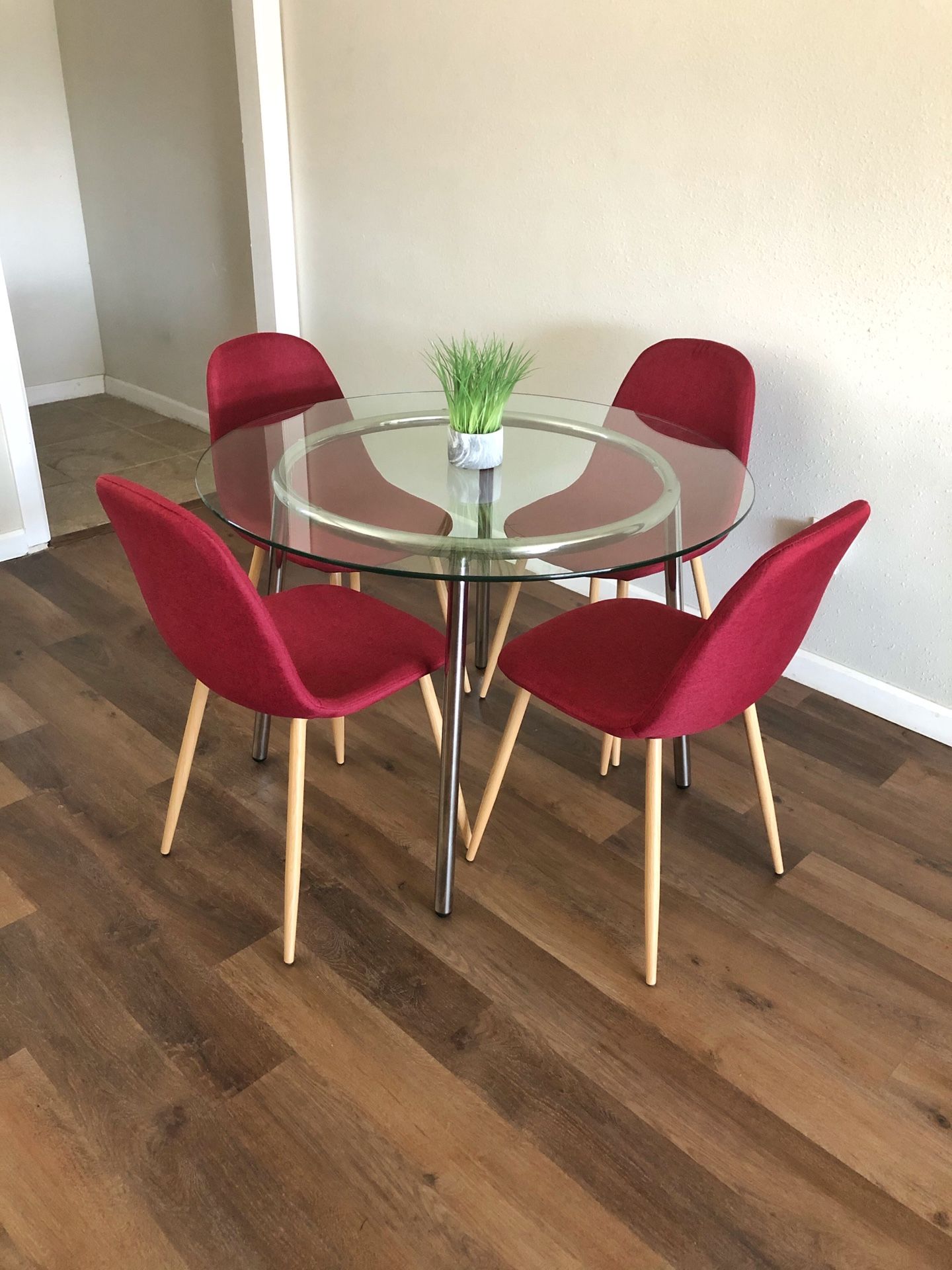 Modern Round Red Dining Table Set