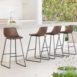 Dark Brown Bar Stools Set of 4, 30" ALX Faux Leather Barstools