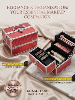 Bonanza aluminum hard-sided makeup vanity box designed for storing cosmetics and jewelry