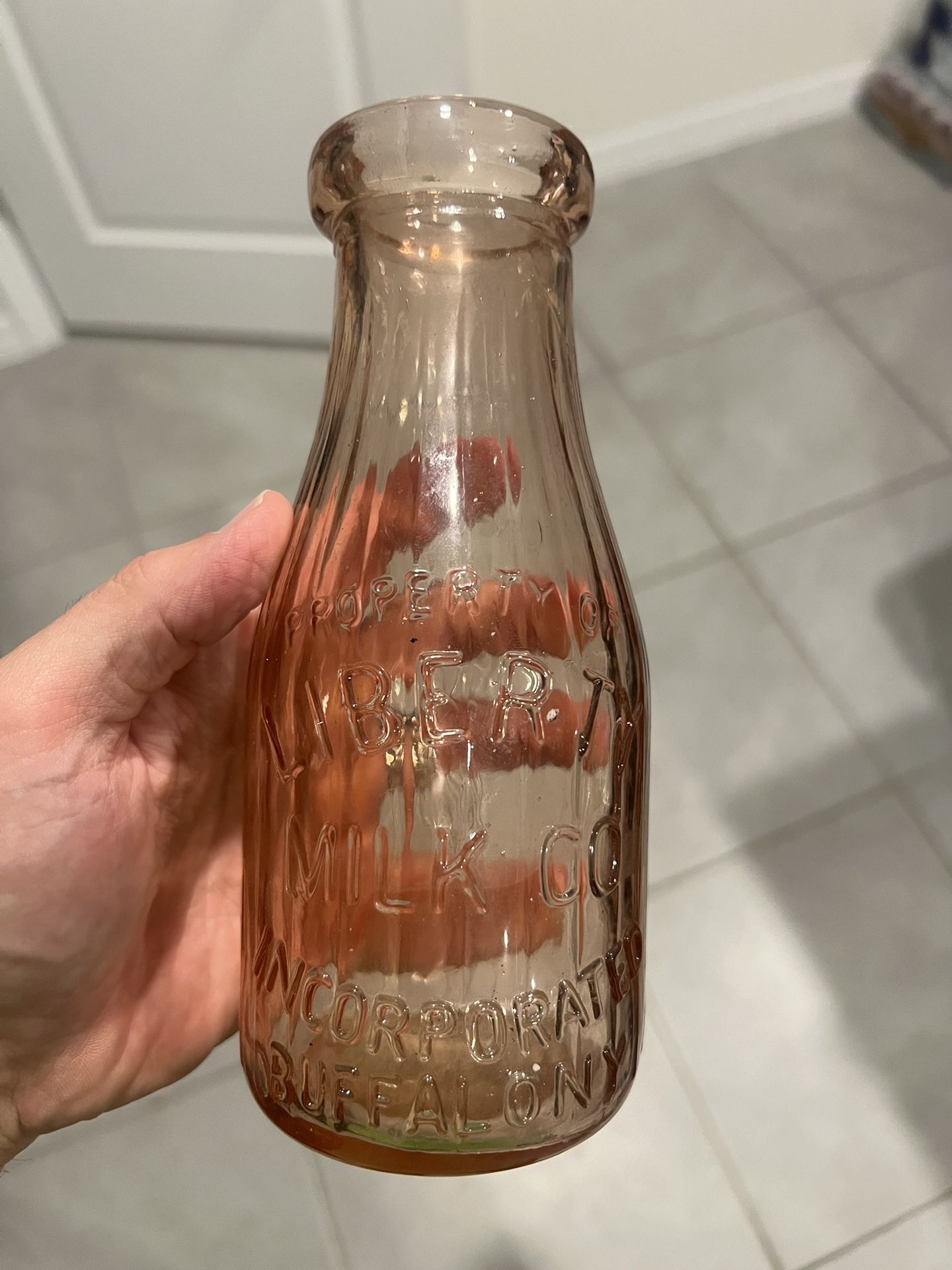 Vintage Pink Liberty Milk Co. Buffalo N.Y Milk Bottle