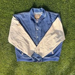 International Denim American Flag Eagle Keep ‘Em Flying Varsity Jacket