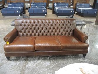 Old Hickory Tannery Brown Leather Tufted Arm Sofa