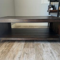 Brown Wooden Coffee Table with Wheels 