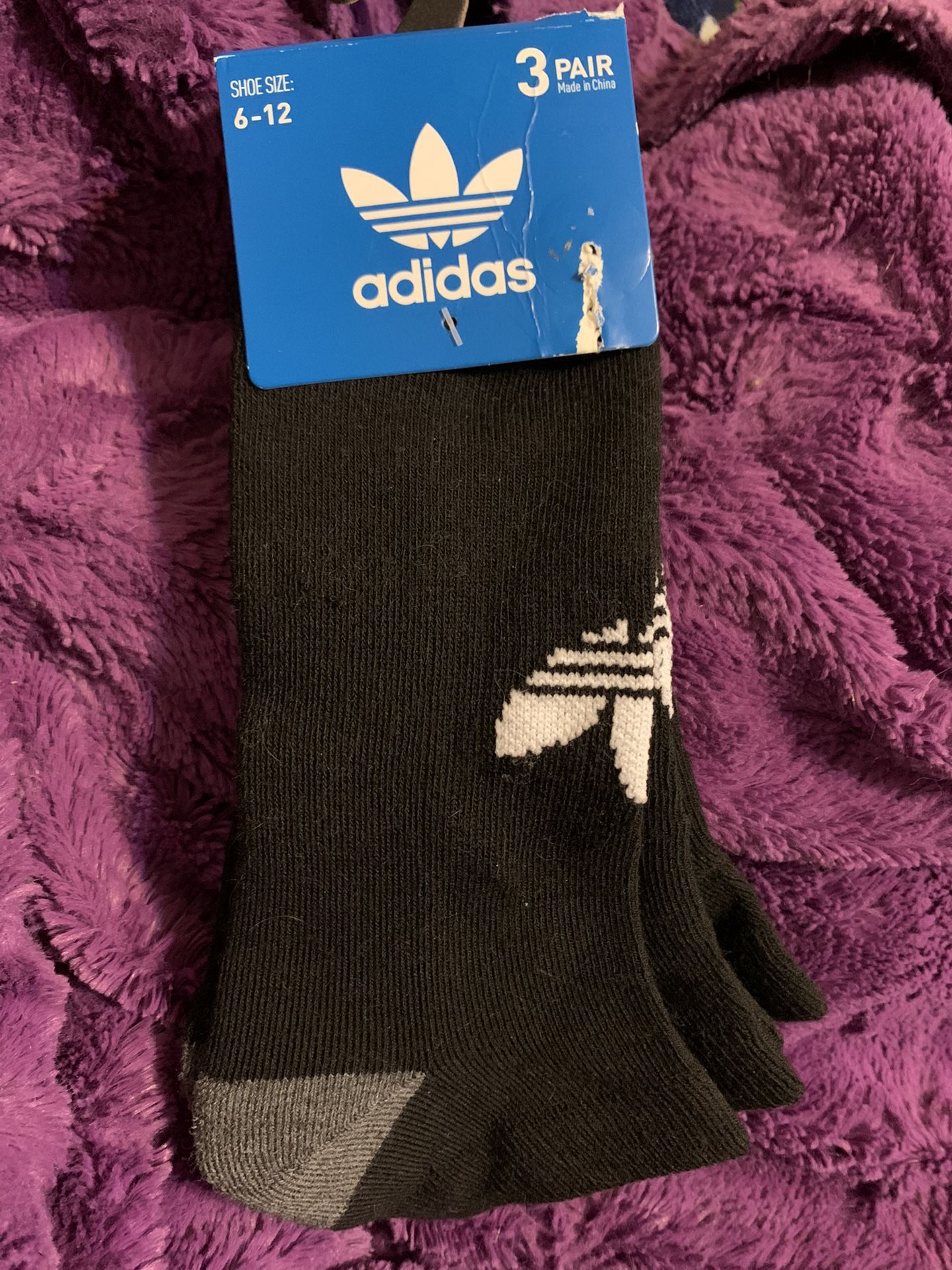 Men’s Adidas 3 Pack Black Low Cut Socks Nwt