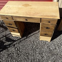 Wooden Desk With Metal Handles 