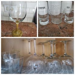 Wine Glasses and  3 Clear Glasses