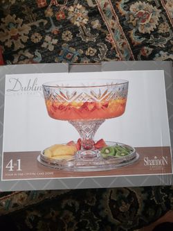  Cake Stand and Serving Plate Platter with Dome Cover, Multi-Purpose Use - Dublin Crystal Collection

