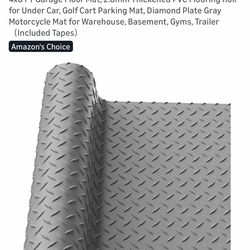 4x6 FT Garage Floor Mat, 2.8mm Thickened PVC Flooring Roll for Under Car, Golf Cart Parking Mat, Diamond Plate Gray Motorcycle Mat for Warehouse, Base