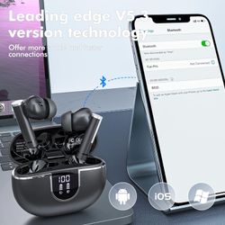 Leading Advanced V5.3 True Wireless Earbuds Bluetooth Headphones 50H Playtime Built In Noise Cancellation Mic LED Display Charging Case New Sealed