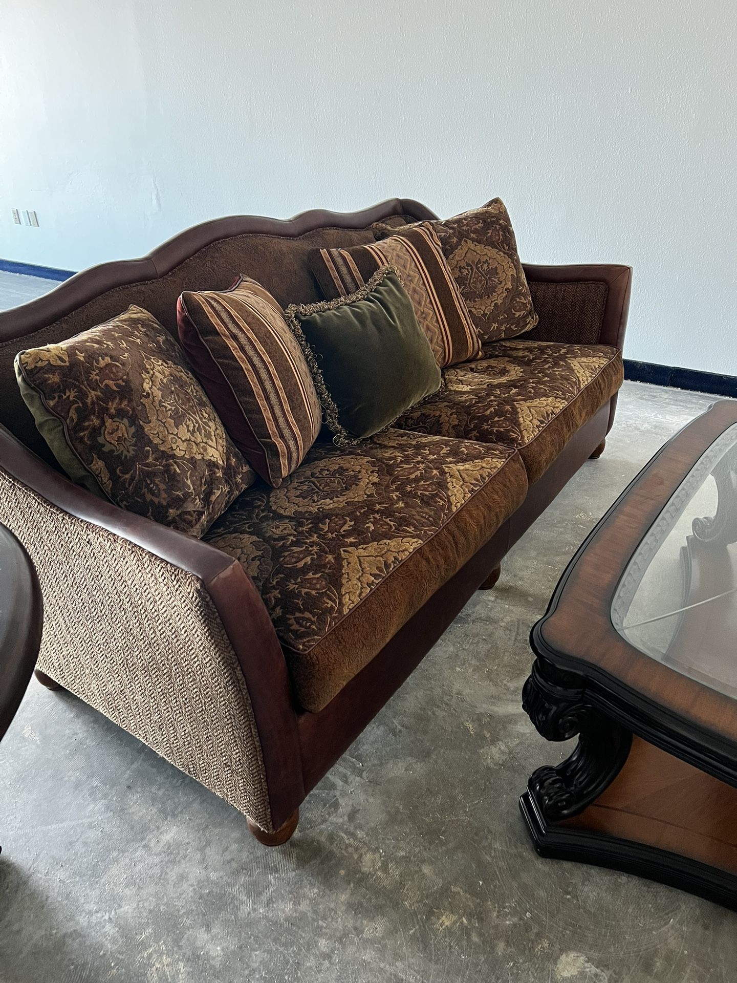 Leather And Fabric Couch