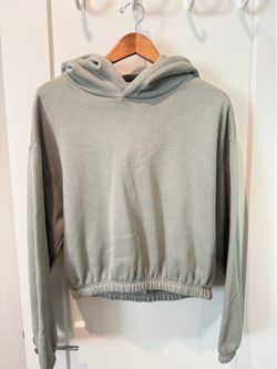 Zara Sage Green Cropped Sweatshirt Hoodie (Size L)