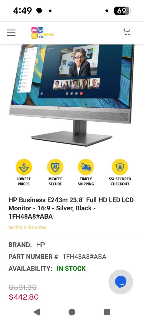 HP-Business E243m 23.8" computer adjustable monitor
