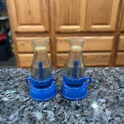 Vintage 1960's lot of 2 Miniature Hard Plastic Celluloid Oil Lamp, Lanterns.  Size approximately 3 inches tall.  Preowned.  