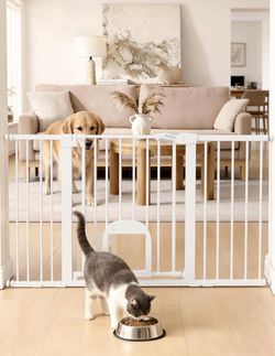 Extra Wide Dog Gate with Small Cat Door, 29-55"