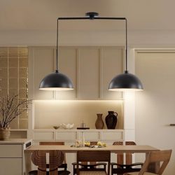 Industrial Kitchen Island Pendant Light, Double-headed Dome Pendant Light Black