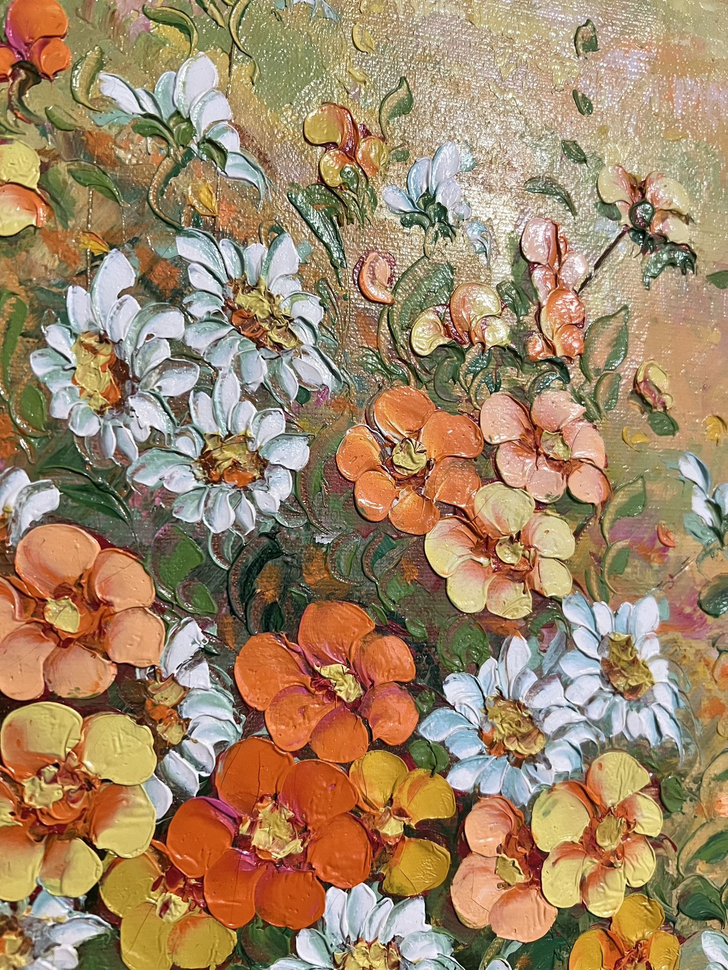 Large Vintage Floral Acrylic Painting. Framed Canvas Painting. Warm Colors MCM Mid Century Decor