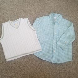18-24 Month JANIE AND JACK white And Blue Sweater Vest And Shirt. Perfect For Easter