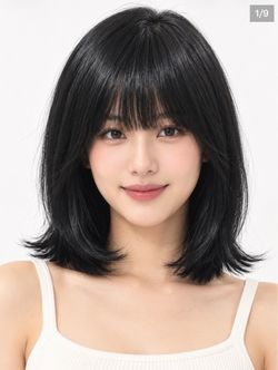 Black 14" Synthetic Layered Bob Wig with Bangs - Short Straight Wig