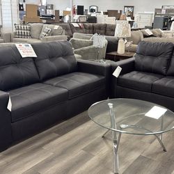 Black Sofa And Loveseat Set By Ashley Durable Performance Fabric Easy Care And Clean