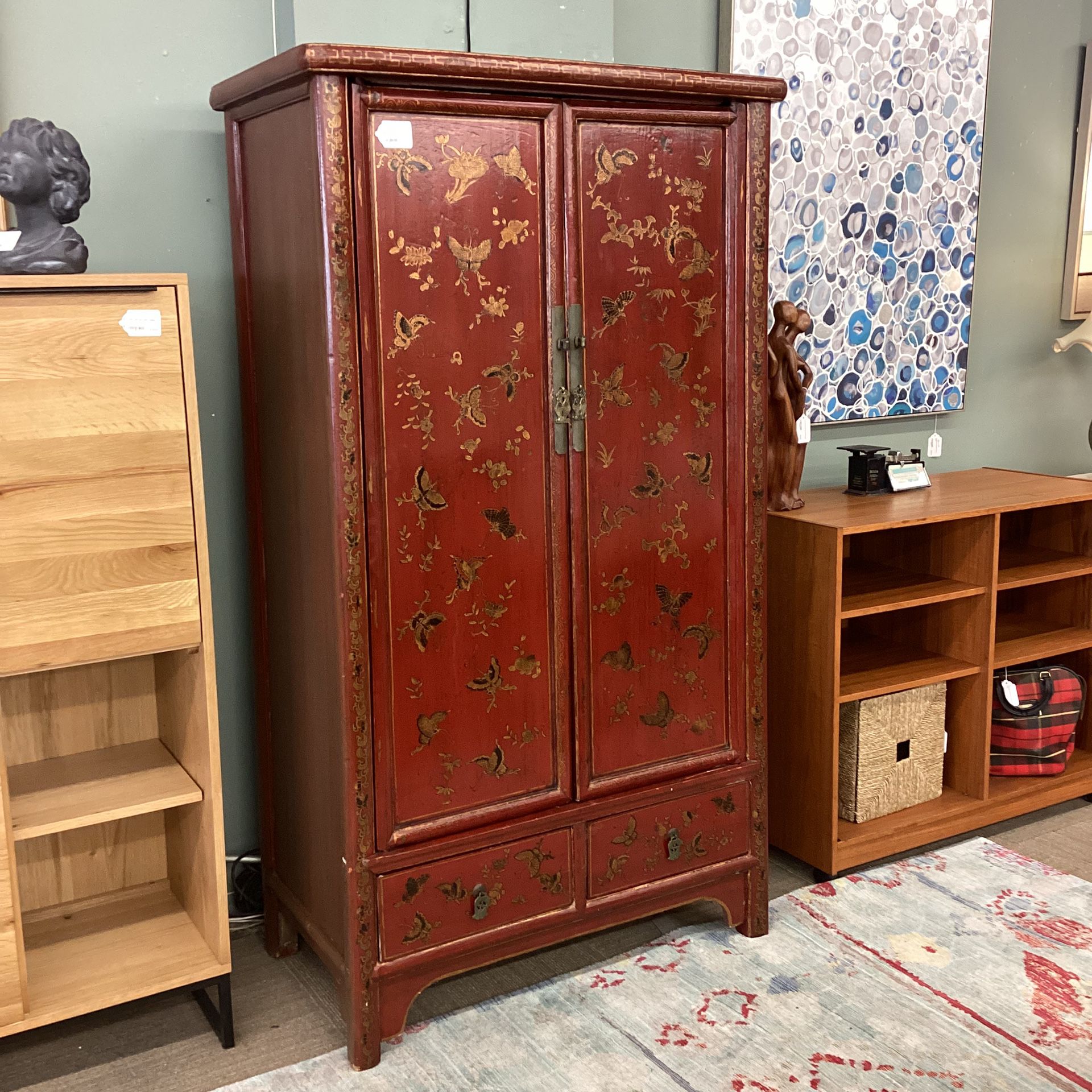 Red & Gold Inlay Asian Cabinet