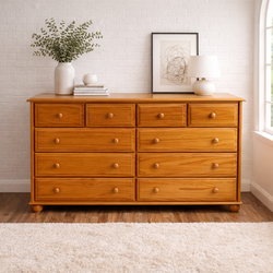 Solid Wood 10-Drawer Dresser – Large Natural Pine Storage Dresser