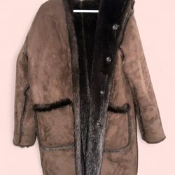 Dressbarn Chocolate Brown Faux Fur Coat
