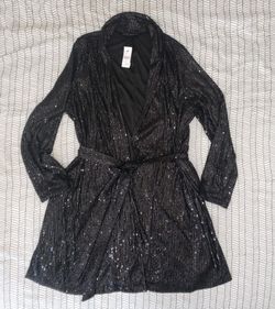 NWT Beautiful Black Sequins Belted Duster Jacket/Dress From Lane Bryant, Size 18! Retails For $118!