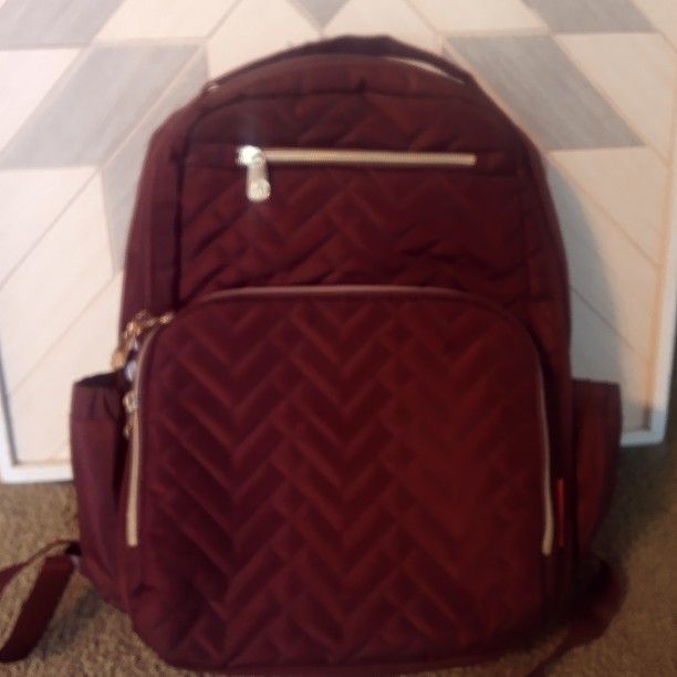 Burgundy Quilted Fisher Price Diaper Bag Backpack 
