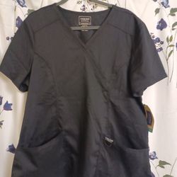 Cherokee Workwear Revolution Modern Classic Black Scrub Top Shirt Womens XL 