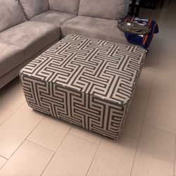 Doric Blue Fabric Accent Ottoman - City Furniture (Large)