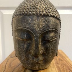 Carved Stone Asian Buddha Head Statue…Extremely heavy…Antiqueas 7 W x 9 1/2 H