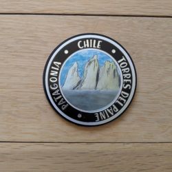 Patagonia Chile Torres Del Paine Fridge Magnet. Metallic Silver, 3"Diameter New. Authentic purchased at the National Park Souvenir Store 
