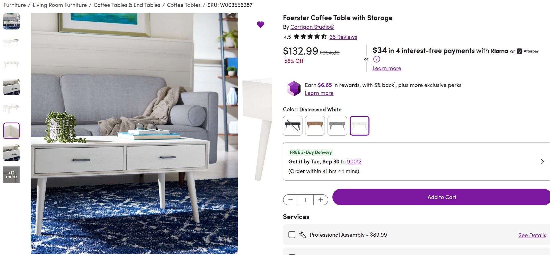 Foerster Coffee Table w/ Storage White