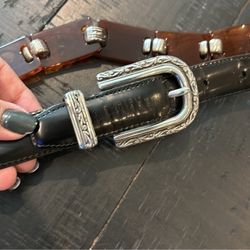 Brighton M Style Hinged Brown Black Leather/Western Tortoise Belt Cowgirl      